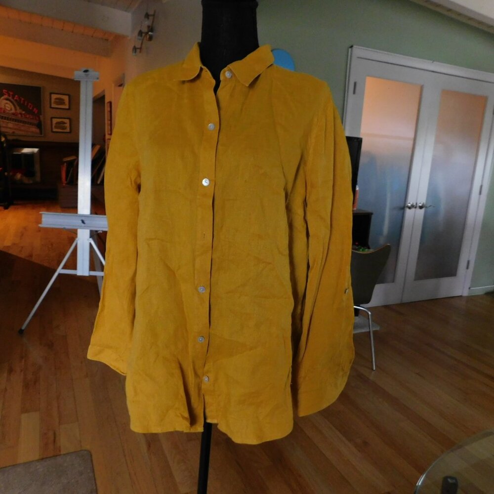 J.Jill Mustard Love Linen Everyday Linen Button Down Shirt L